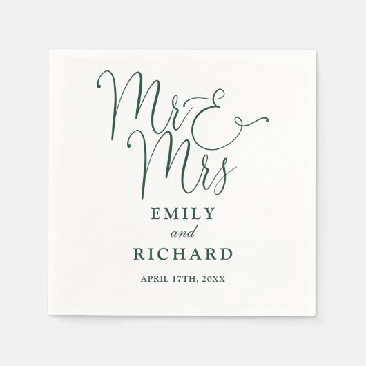 Serviette En Papier M. Et Mme Script Elegant Mariage Emerald Green (Devant)