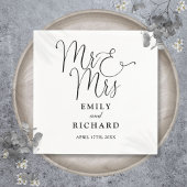 Serviette En Papier M. Et Mme Script Élégant Mariage Noir Et Blanc