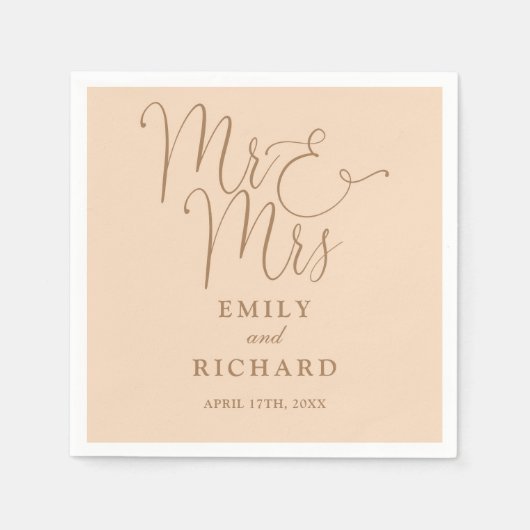 Serviette En Papier M. Et Mme Script Élégant Mariage Soft Peach (Devant)