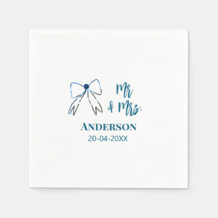 Serviette En Papier M. & Mme ajouter nom date mariage faveur arc bleu