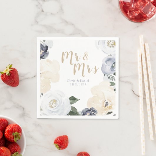 Serviette En Papier M. & Mme Blooming mariage botanique bleu poussiére (En situation)