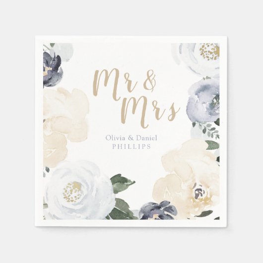 Serviette En Papier M. & Mme Blooming mariage botanique bleu poussiére (Devant)