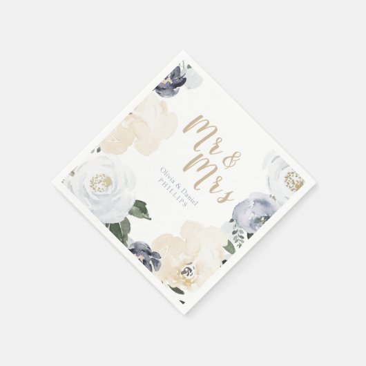 Serviette En Papier M. & Mme Blooming mariage botanique bleu poussiére (Coin)
