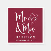 Serviette En Papier M. Mme Burgundy Réception de mariage (Devant)