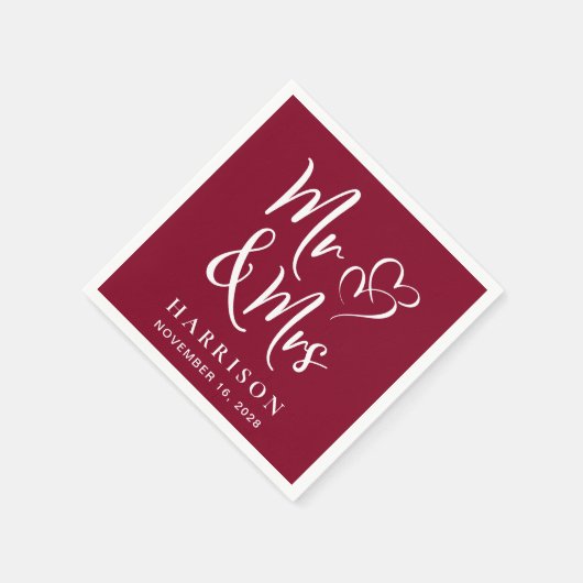 Serviette En Papier M. Mme Burgundy Réception de mariage (Coin)