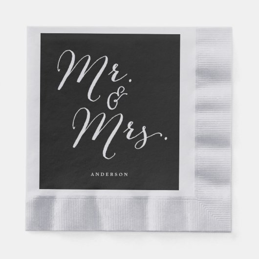 Serviette En Papier M. & Mme Classic Script Calligraphy Nom Mariage (Devant)