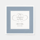 Serviette En Papier M & Mme Dusty Blue Élégant Mariage Chic Cœurs (Devant)