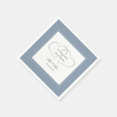 Serviette En Papier M & Mme Dusty Blue Élégant Mariage Chic Cœurs (Coin)