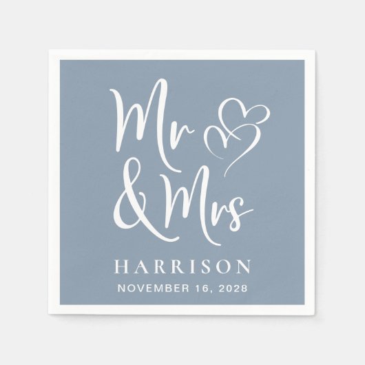 Serviette En Papier M. Mme Dusty - Réception de mariage bleu (Devant)
