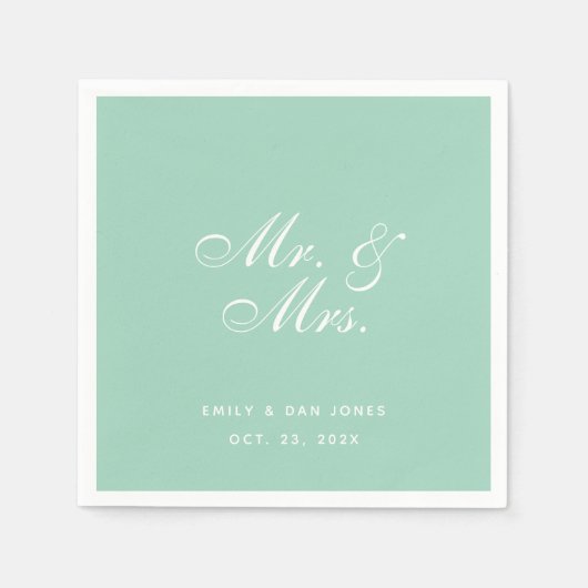 Serviette En Papier M. & Mme Mint Green Mariage Script simple et éléga (Devant)