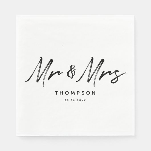 Serviette En Papier M. & Mme Modern Black White Script Mariage (Devant)