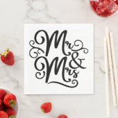Serviette En Papier M. & Mme Monogram Mariage vient de se marier Noir  (En situation)