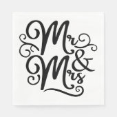 Serviette En Papier M. & Mme Monogram Mariage vient de se marier Noir (Devant)