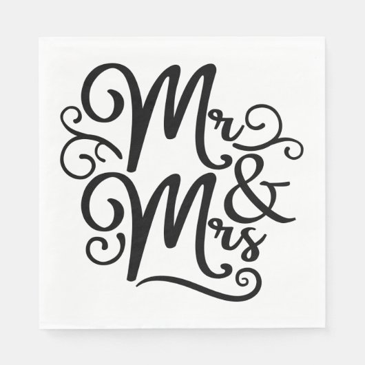 Serviette En Papier M. & Mme Monogram Mariage vient de se marier Noir  (Devant)