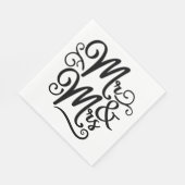 Serviette En Papier M. & Mme Monogram Mariage vient de se marier Noir  (Coin)