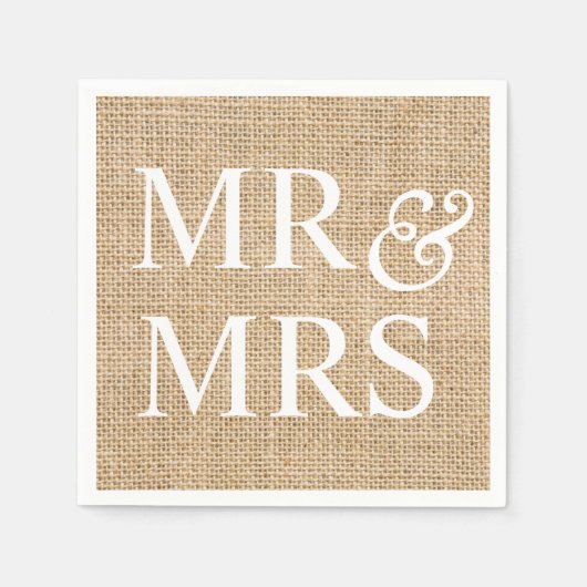 Serviette En Papier M. & Mme Rustic Mariage Burlap Pays tendance (Devant)