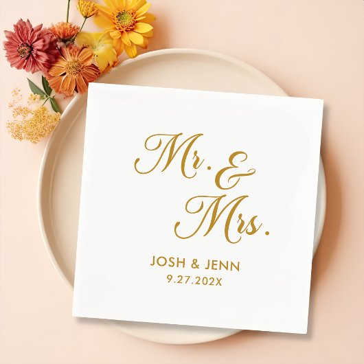 Serviette En Papier M. & Mme Simple Script Mariage or serviettes