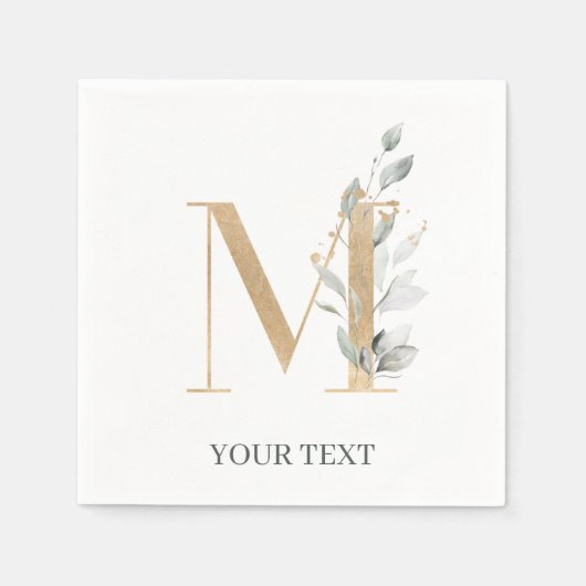 Serviette En Papier M Monogramme Floral Personnalisé (Devant)
