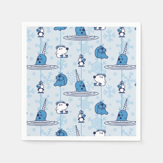 Serviette En Papier M. Narwhal Blue Snowflake Motif (Devant)