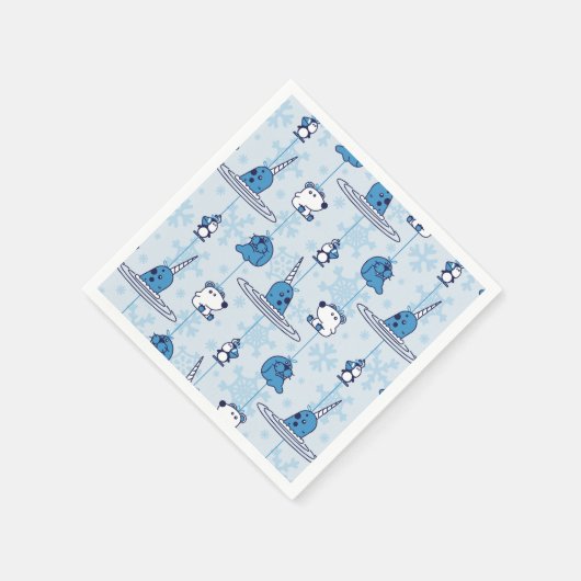 Serviette En Papier M. Narwhal Blue Snowflake Motif (Coin)