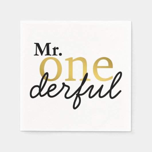 Serviette En Papier M. Onederful Black and Gold Party Napkins (Devant)