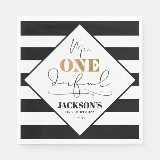 Serviette En Papier M. Onederful Black and White Striped Paper Napkin (Devant)