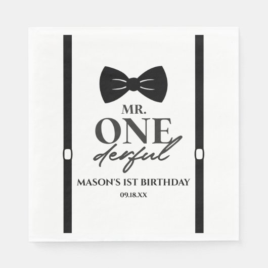 Serviette En Papier M. ONEderful Bowtie Première fête d'anniversaire (Devant)