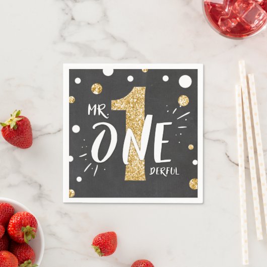 Serviette En Papier M. Onederful Paper Napkins Garçon Black Gold (En situation)