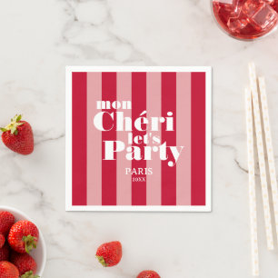 Serviette En Papier Ma Chérie Allons Fêter Cerise Rouge Rayure Épaisse