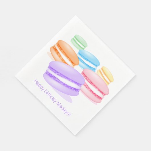 Serviette En Papier macarons arc-en-ciel pastel joyeux anniversaire (Coin)