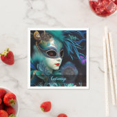 Serviette En Papier Madame Masquerade Turquoise (En situation)