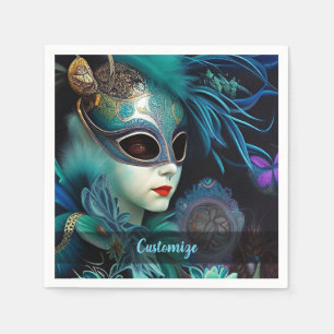 Serviette En Papier Madame Masquerade Turquoise