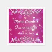 Serviette En Papier Magenta Et Argent Élégant Chimmery Quinceañera (Devant)