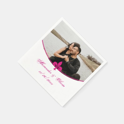 Serviette En Papier Magenta Fleur de Lis Mariage photo Napkins (Coin)