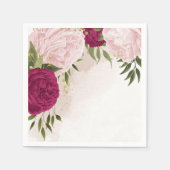 Serviette En Papier magenta fleurs roses verdure mariage (Devant)