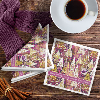 Serviette En Papier Magenta Gold Noël Joyeux Motif#25 ID1009