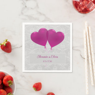 Serviette En Papier Magenta Heart Balloons Mariage Napkins