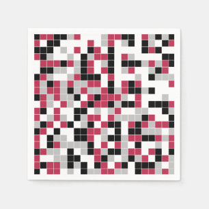 Serviette En Papier Magenta Moderne Géométrique Noir Gris
