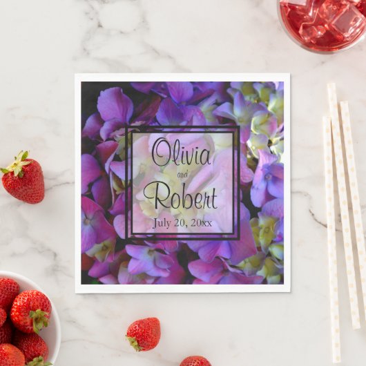 Serviette En Papier Magenta Purple bleu jaune Hydrangeas fleurs (En situation)