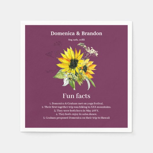 Serviette En Papier Magenta Purple Sunflower Mariage faits amusants Na (Devant)