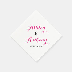 Serviette En Papier Magenta Rose Black Bride Groom Date Mariage Napkin