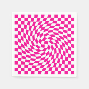 Serviette En Papier Magenta rose & blanc déformé Chic À damiers Motif