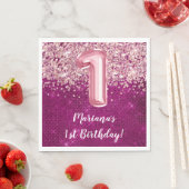 Serviette En Papier Magenta Rose Fille 1er anniversaire (En situation)