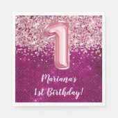 Serviette En Papier Magenta Rose Fille 1er anniversaire (Devant)