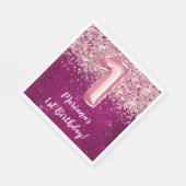 Serviette En Papier Magenta Rose Fille 1er anniversaire (Coin)