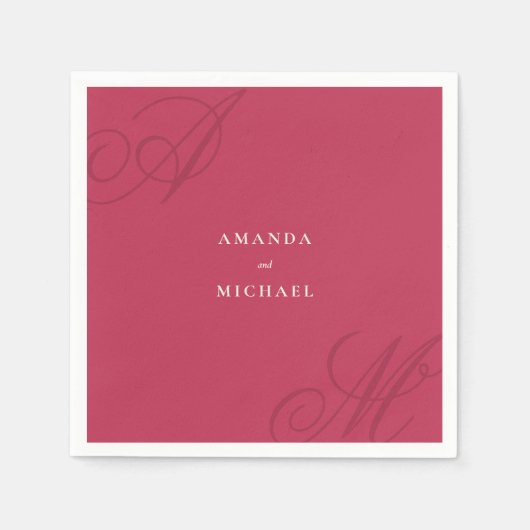 Serviette En Papier Magenta Rose Moderne Edge Élégant Mariage Monogram (Devant)