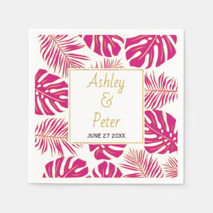 Serviette En Papier Magenta rose monstère palmier feuille mariage