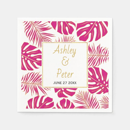Serviette En Papier Magenta rose monstère palmier feuille mariage (Devant)