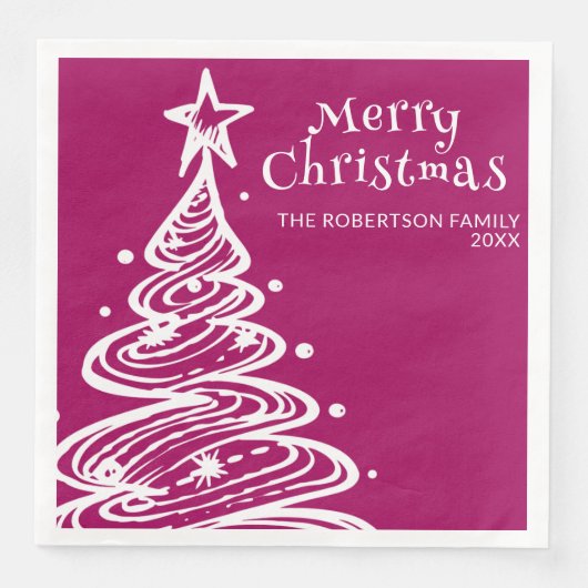 Serviette En Papier Magenta Rose White Christmas Tree Party (Devant)
