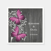 Serviette En Papier Magenta Rustic Butterfly Fête des mariées Napkin (Devant)